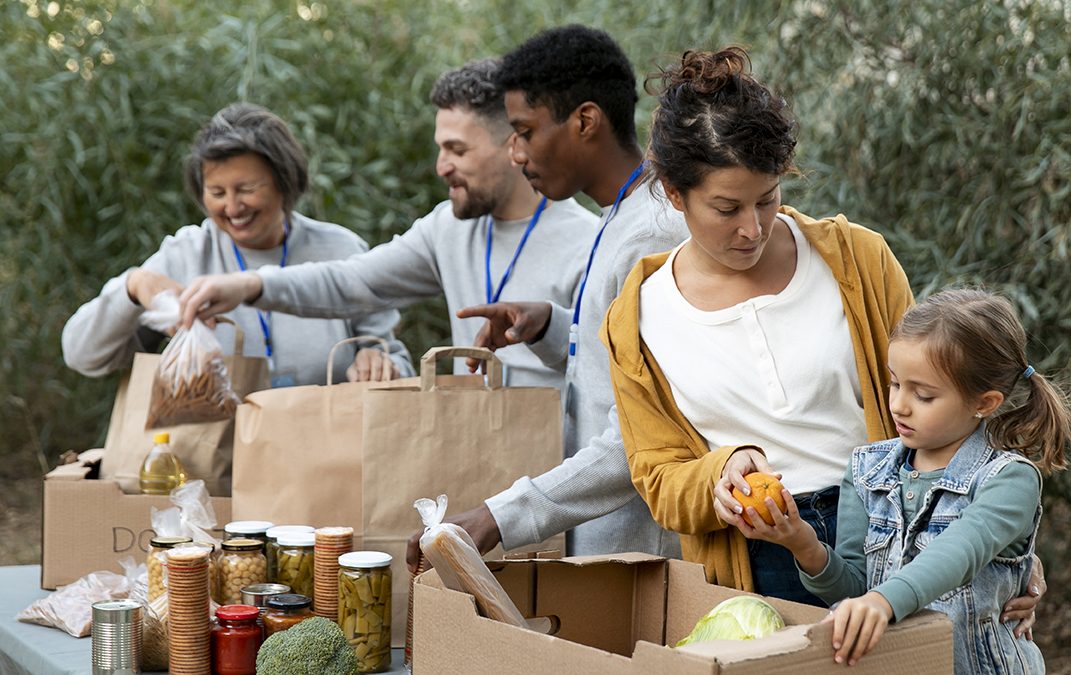 Volunteers helping people in need